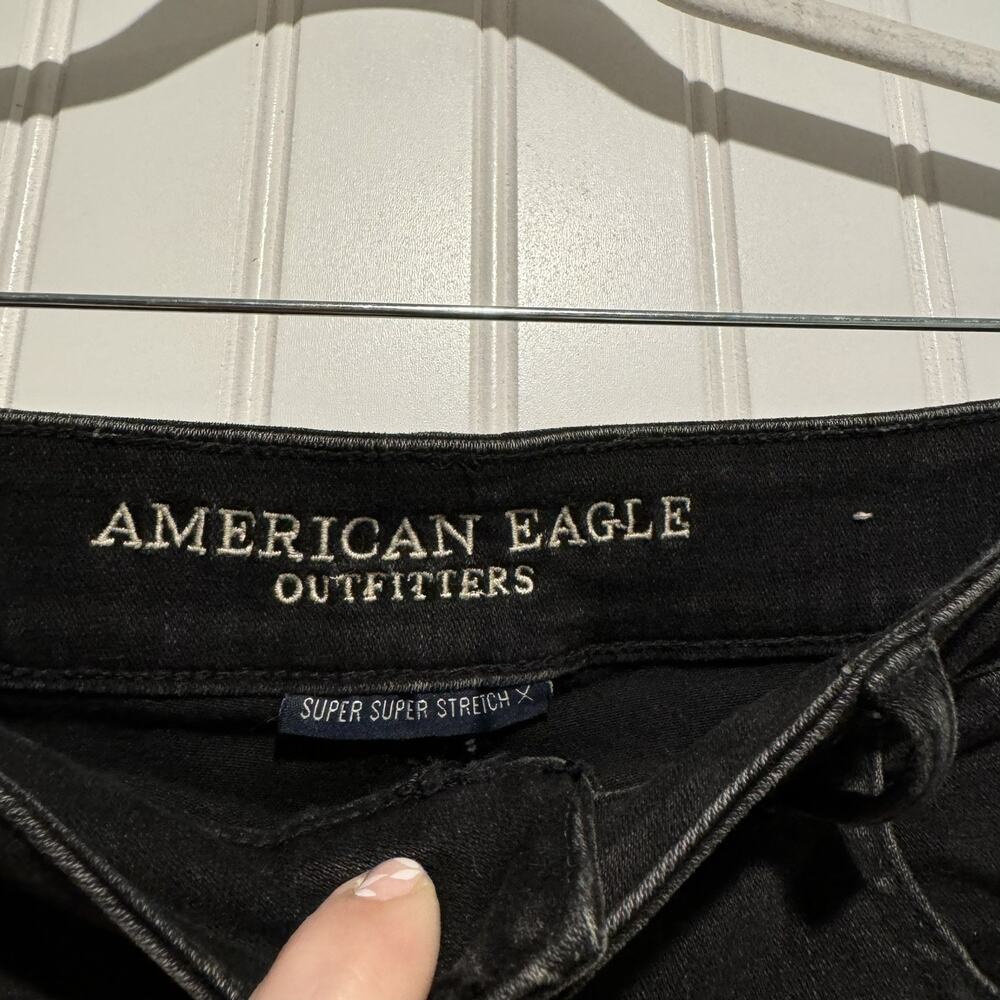 American Eagle High Rise Shortie Denim Shorts Black Lace Size 12 - Picture 3 of 6